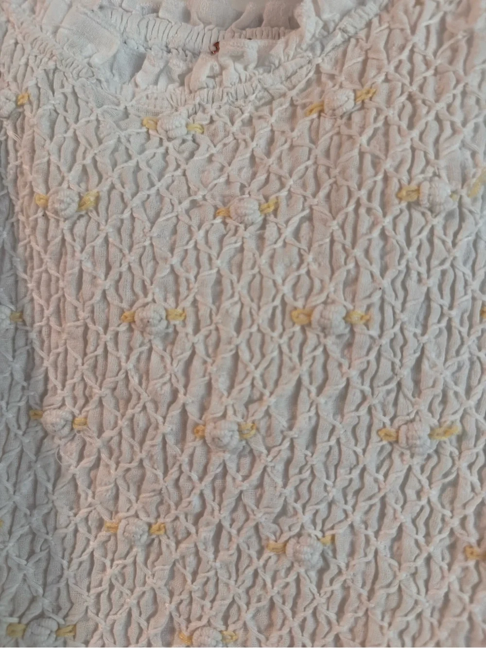 Free People Cecelia White Smocked Blouse with Yellow Embroidery